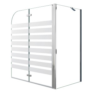 AICA Badewannenaufsatz 120x140cm mit Seitenwand, 2-teilige Duschabtrennung mit Faltwand und Streifen-Dekor.