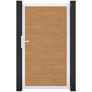 GroJa Steckzaun Tor BasicLine Asteiche Natur, Universal-DIN, mit Beschlagset und Aluminiumrahmen.