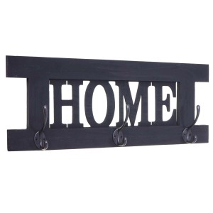 Dunkelgraue MCW Wandgarderobe im Shabby-Look mit HOME Schriftzug und 3 Doppelhaken.