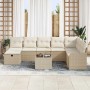 Beiges 9-teiliges vidaXL Garten-Sofa-Set aus Rattan mit Kissen und Stauraum.