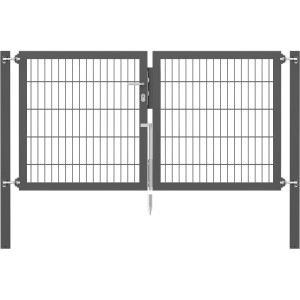 Doppeltor Flexo Plus, 200x100 cm, anthrazit, mit Pfosten. Gartenzaun-Tor aus Stahl mit Doppelstabmatte.
