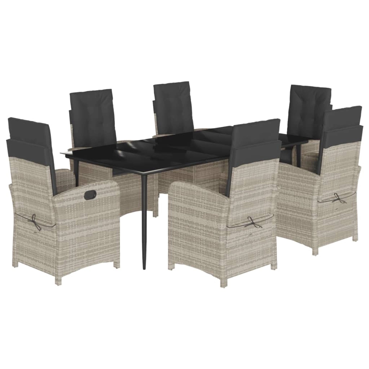 vidaXL 7-Tlg Garten-Essgruppe mit Kissen Hellgrau Poly Rattan 3212849 günstig online kaufen