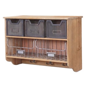 MCW Wandgarderobe A43 im Shabby-Look mit 3 Haken und Schubladen aus Holz und Metall.