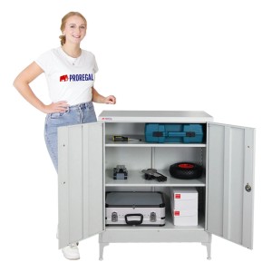 PROREGAL Flügeltürenschrank ELEPHANT Mit Beinen & 2 Türen Abschließbar HxBxT 90x80x40cm 2 Ebenen Stahl Pulverbeschichtet Lichtgrau