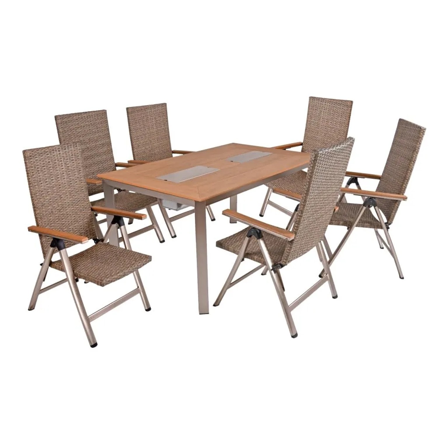 DELUKE Garten-Sitzgruppe FRANZ 7-tlg. Kunststoff Grau Gartenmöbel-Set Gartengarnitur Garten-Essgruppe Stühle Esstisch