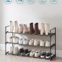 Schwarzes Songmics Metallregal mit 3 Ebenen für Schuhe, ideal für Flur und Schlafzimmer.