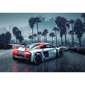 Komar Fototapete Audi R8 L.A., Sportwagen vor Skyline mit Palmen, 368x254 cm