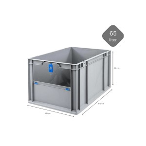 Blaue PROREGAL Eurobox NextGen Insight Cover, 65 Liter, zur Aufbewahrung und Transport im Lager.
