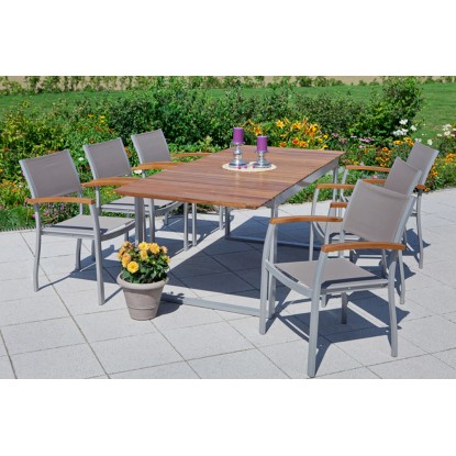 Merxx Gartenmöbel-Set Naxos 7-tlg. Grau inkl. Ausziehtisch und Stapelstühlen