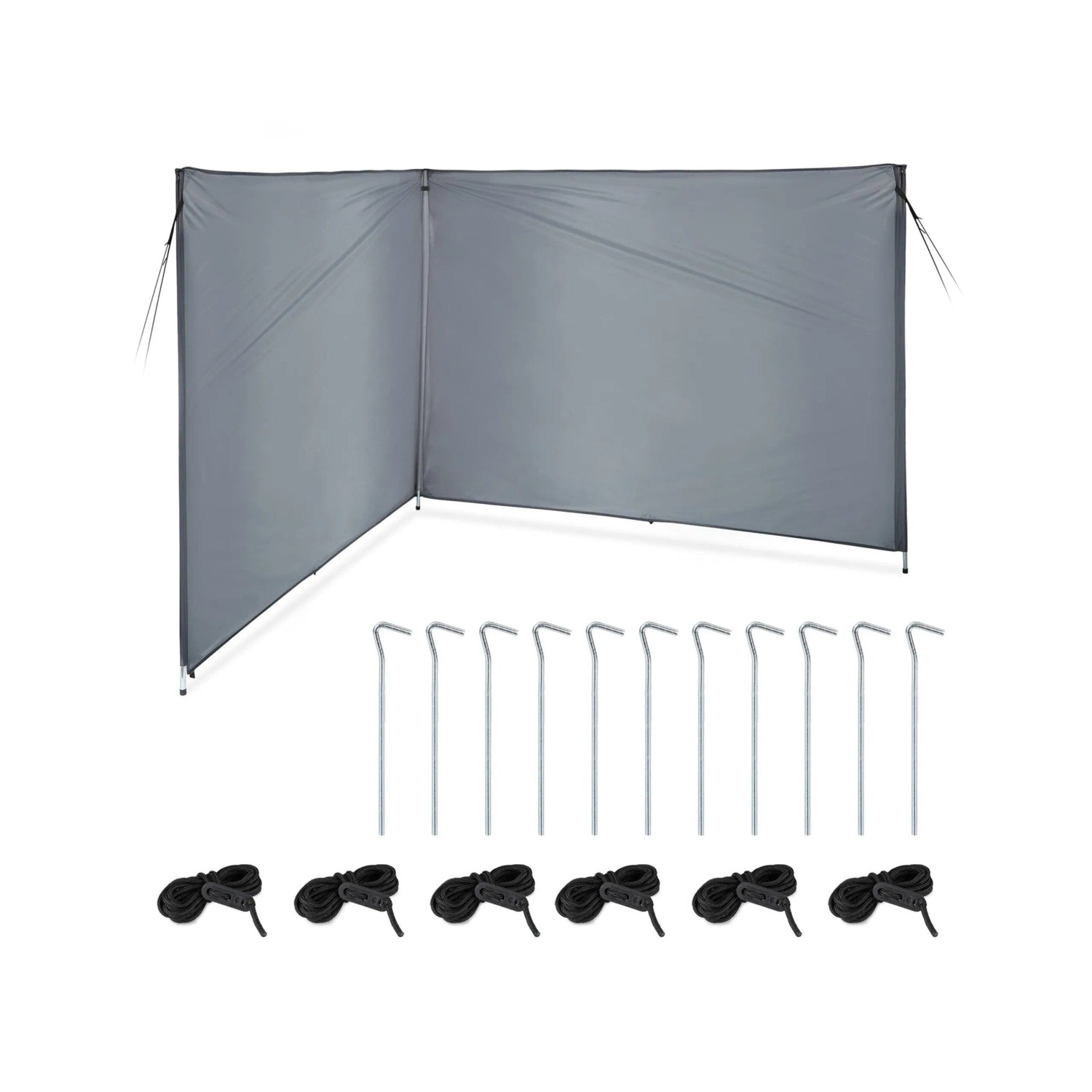 Relaxdays Strandwindschutz Polyester Stahl Grau Wasserabweisend 1,5 m x 4 m 1,8 kg