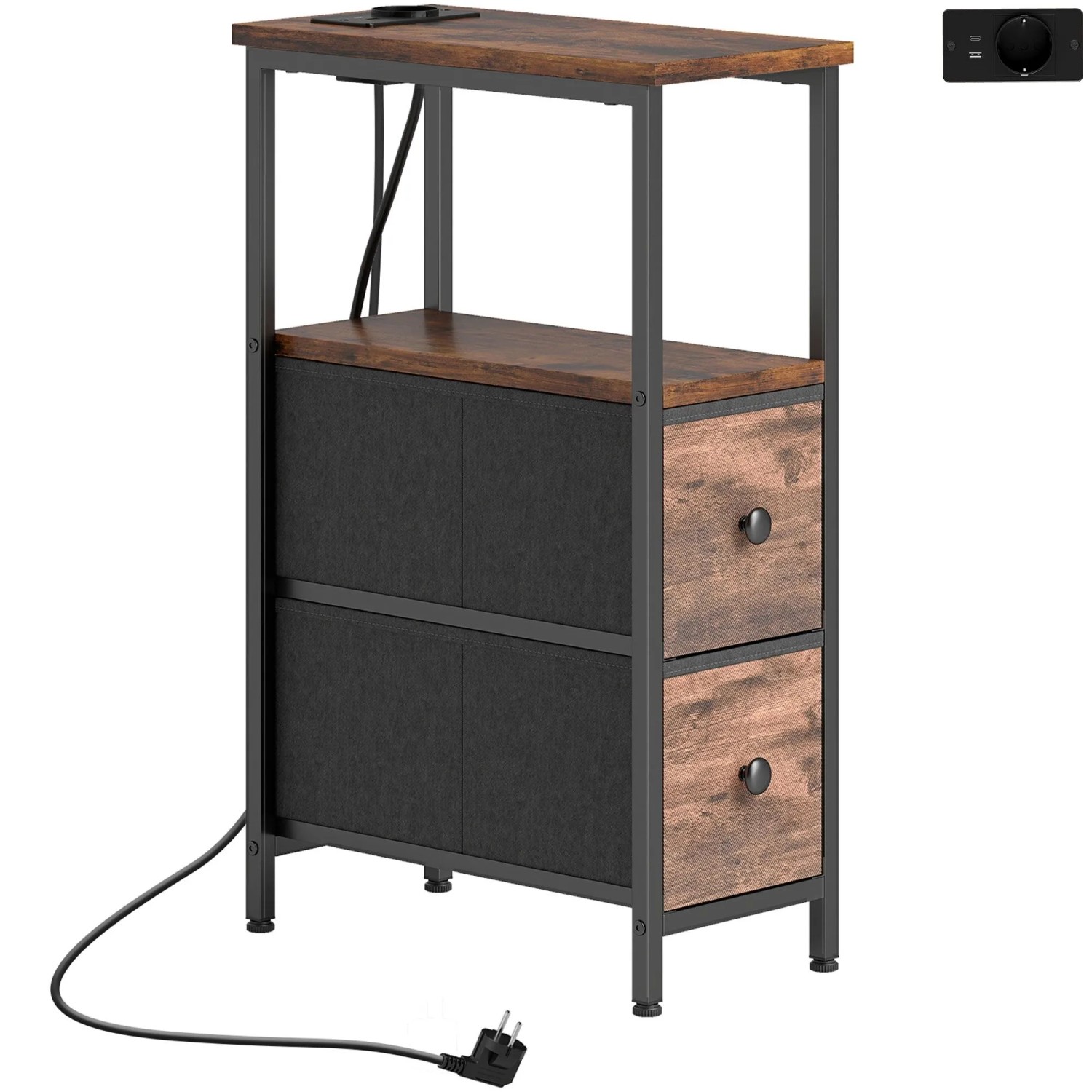 HOMCOM Beistelltisch Spanplatte Stahl 20L x 40B x 63H cm Rustikal-Braun