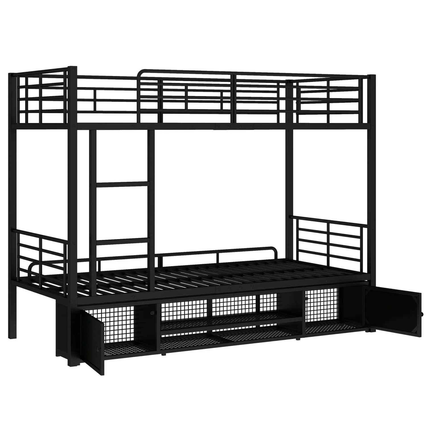 okwish Etagenbett 90x200cm mit Schuhschrank Leiter Fallschutz Kinderzimmer Schwarz ohne Matratze
