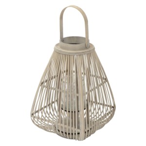 Bambus Laterne, 55cm hoch, Holzfarben im Boho Stil mit Kerzenglas für Innen und Außen.