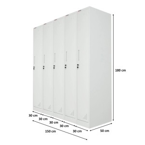 PROREGAL Mega Deal: 5er Spind Schrank ELEPHANT, lichtgrau, abschließbar, mit Kleiderstange.