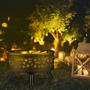 Relaxdays Feuerschale Stahl Schwarz Grillrost Funkenschutz 51 cm x 60 cm 6,8 kg