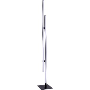 Moderne LED Stehlampe Onda von Näve, 130 cm hoch, wellenförmiges Design mit schwarzem Fuß.