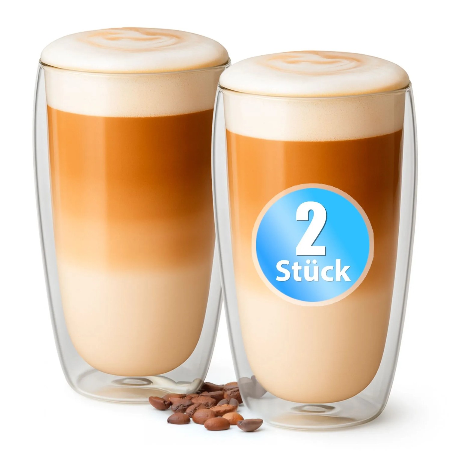 BigDean 2 Stück Hohe Doppelwandige Latte Macchiato Gläser 350 ml aus Borosilikatglas Kaffeegläser in Geschenkverpackung