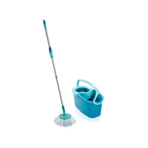 Leifheit CLEAN TWIST Disc Mop Ergo Set: Türkiser Eimer mit Schleudersieb und Wischmopp für Bodenreinigung.