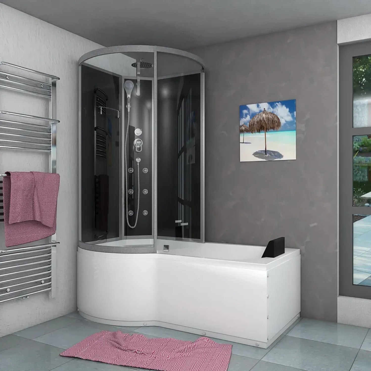 AcquaVapore Duschtempel 100x170 mit Badewanne und schwarzer Duschkabine.