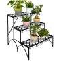 Schwarze Tectake Blumentreppe Michelle mit 3 Stufen und Pflanzen, 60x60x60 cm.
