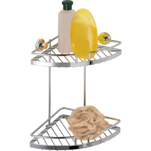Wenko Eckregal Sion, 2-stöckig, chrom, zur Wandmontage ohne Bohren. Badregal für Dusche und Bad.
