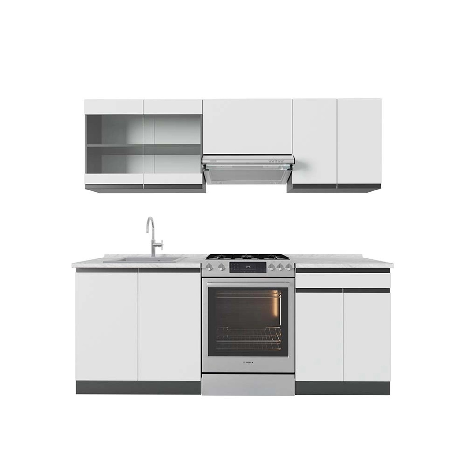Vicco R-Line Küchenzeile Weiß/Anthrazit 200 cm AP Marmor günstig online kaufen