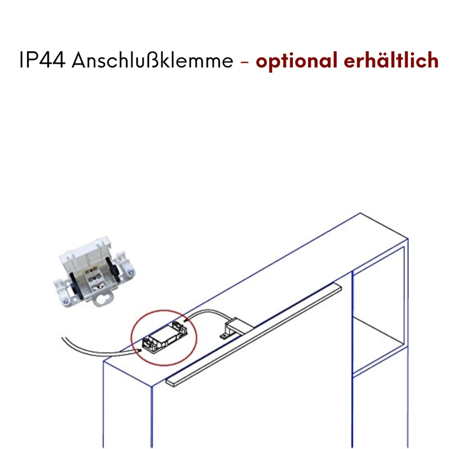 Skizze der LED Badleuchte (80cm) zur Montage am Spiegel oder Spiegelschrank.