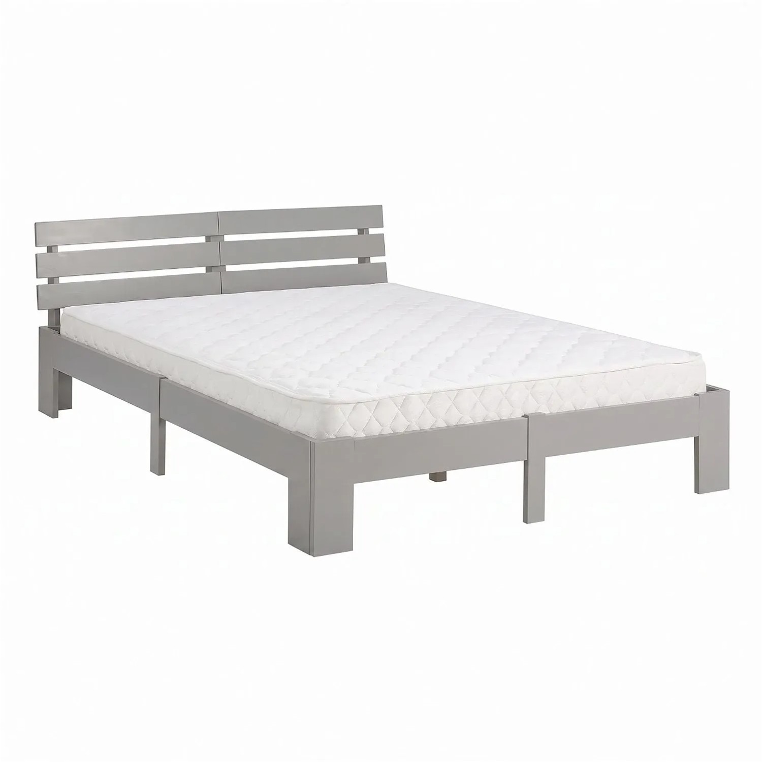 Homestyle4u Holzbett 140x200 mit Federkernmatratze in Grau 3336