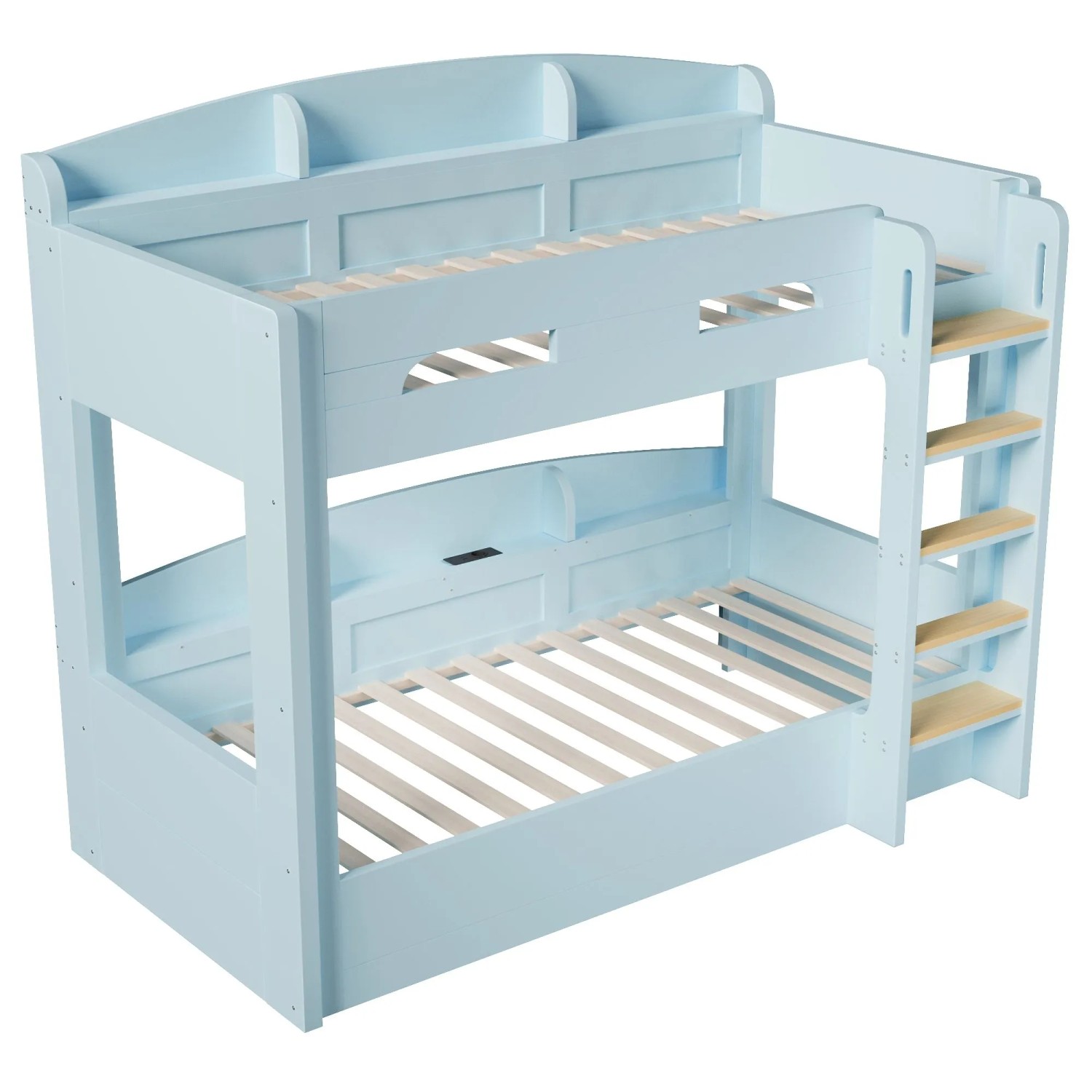 Merax Hochbett Mit Unterbett USB Ablagefächern Hellblau