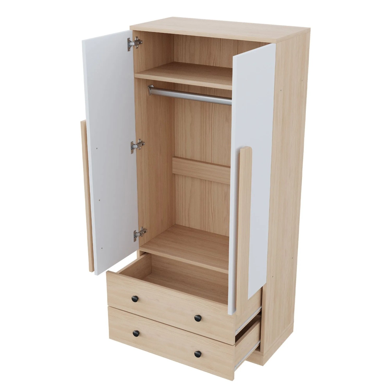 okwish Kleiderschrank mit Doppeltüren Schubladen Ablage 70x170x40cm Natur