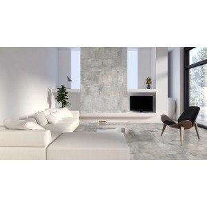 Heller Wohnraum mit Classen Ceramin Neo Vario Vanity Fliesen in Steinoptik als Boden- und Wandfliese.