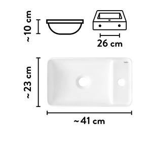 baliv Wand- & Aufsatzwaschtisch Davenport, weiß, 41 cm, mit Maßangaben.