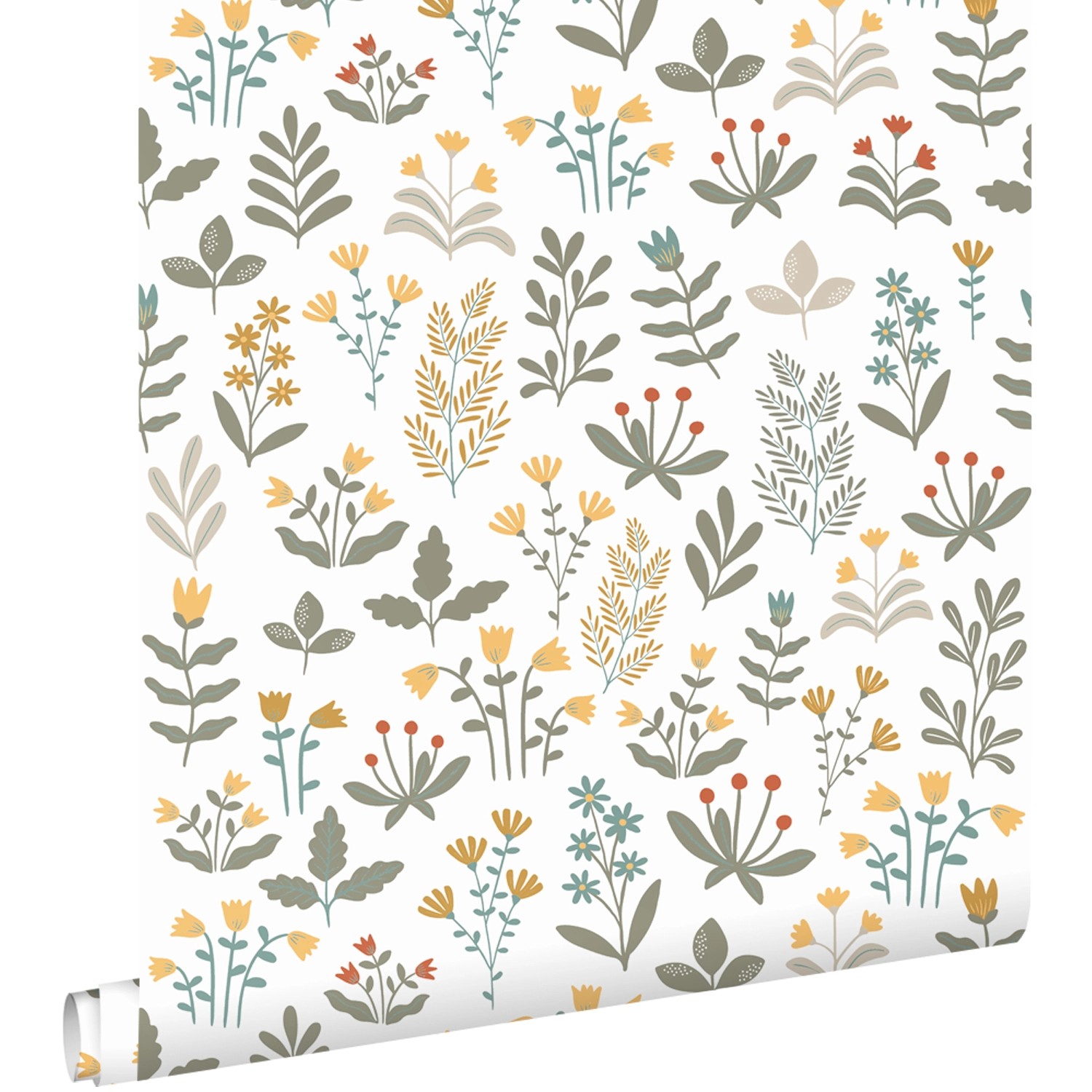ESTAhome Tapete Feldblumen Dunkelgrün und Gelb 50 x 900 cm günstig online kaufen
