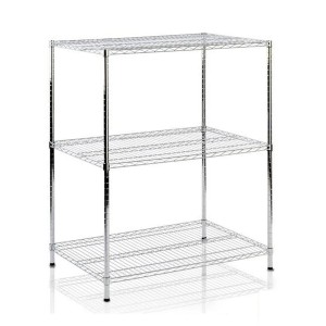 Verchromtes KARAT Gitterregal Everest mit 3 Böden, Belastbarkeit 210 kg, Maße 60x35x90 cm.