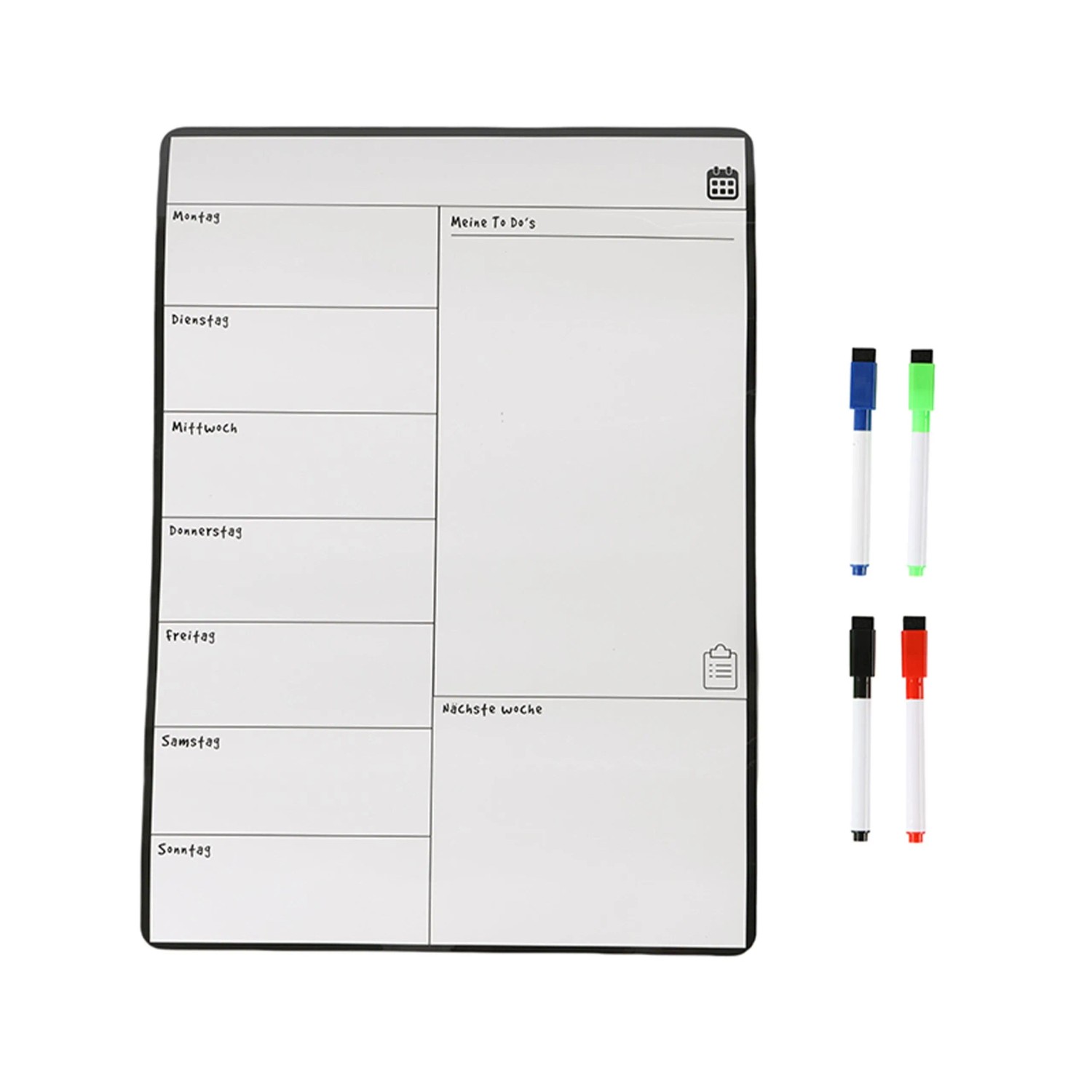 Relaxdays Speiseplan Wochenplaner Kunststoff Schwarz Magnetisch Abwischbar 42 cm x 30 cm x 0,7 cm 260 g