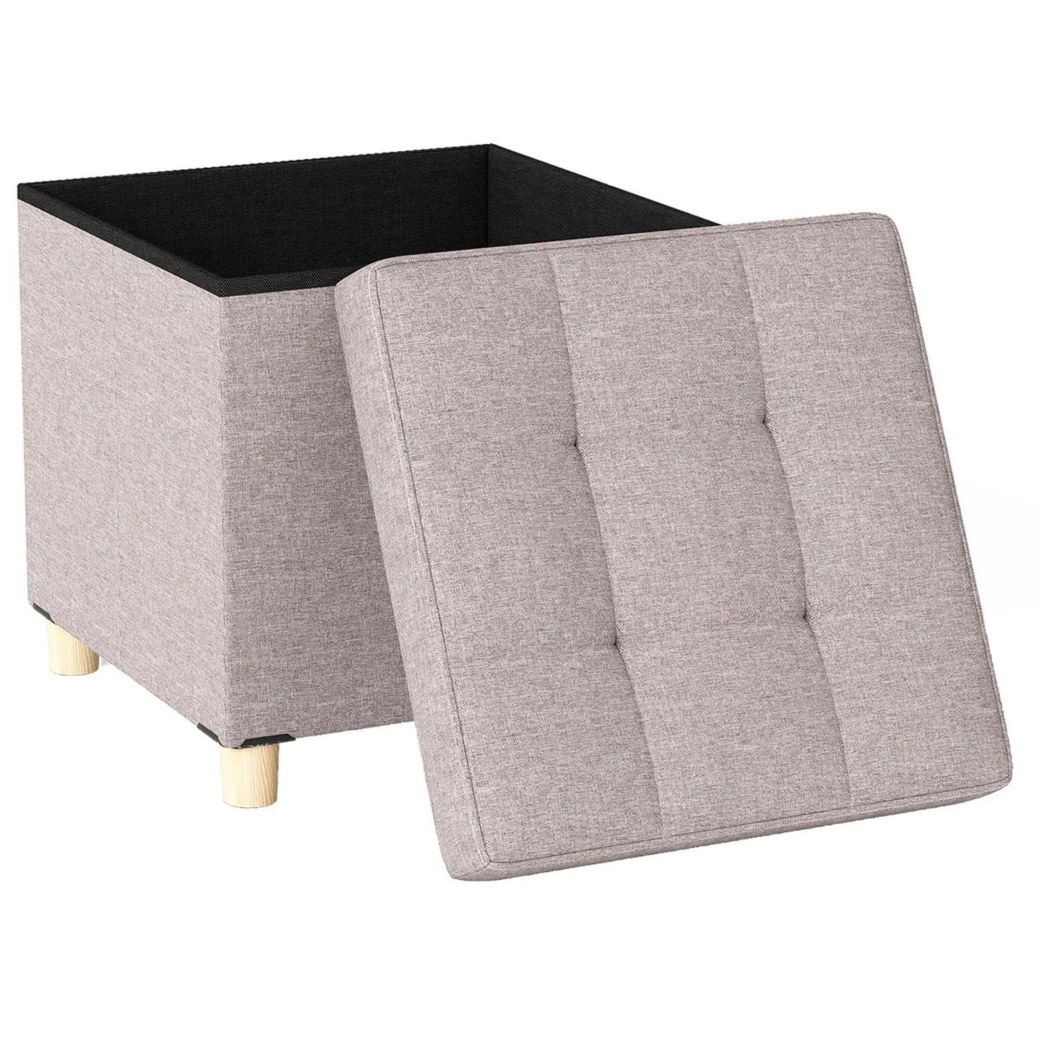 Costway Sitzhocker Stauraum Leinen Gummibaumholz 45 x 45 x 45 cm Beige günstig online kaufen