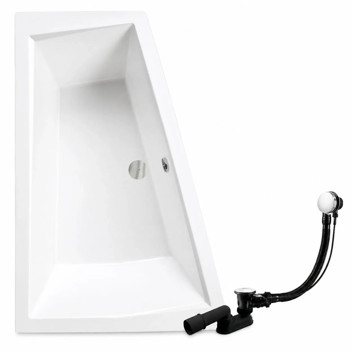 KOLMAN Badewanne Eckwanne 180 x 125 Cm Links Mit 2X Kopfstützen Inkl. Ablauf Und Füße
