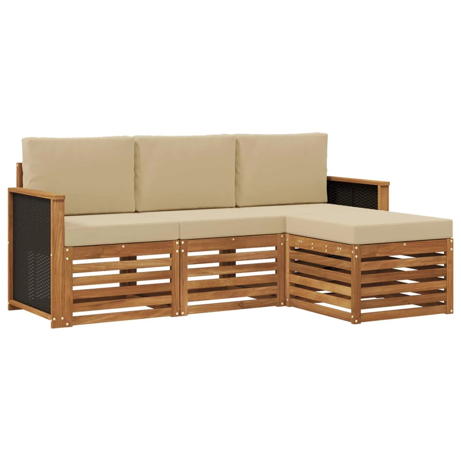 vidaXL Outdoor-Sofagarnitur mit Kissen 4 Stk Natur und Beige 3384194