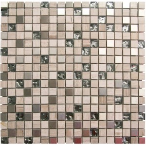 Mosaikmatte Manhattan, 30x30 cm, Glas- und Natursteinmosaik in Beige- und Grautönen.