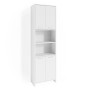 Weißer Vicco Badschrank Maris, 56x190 cm, mit Türen und offenen Regalen.