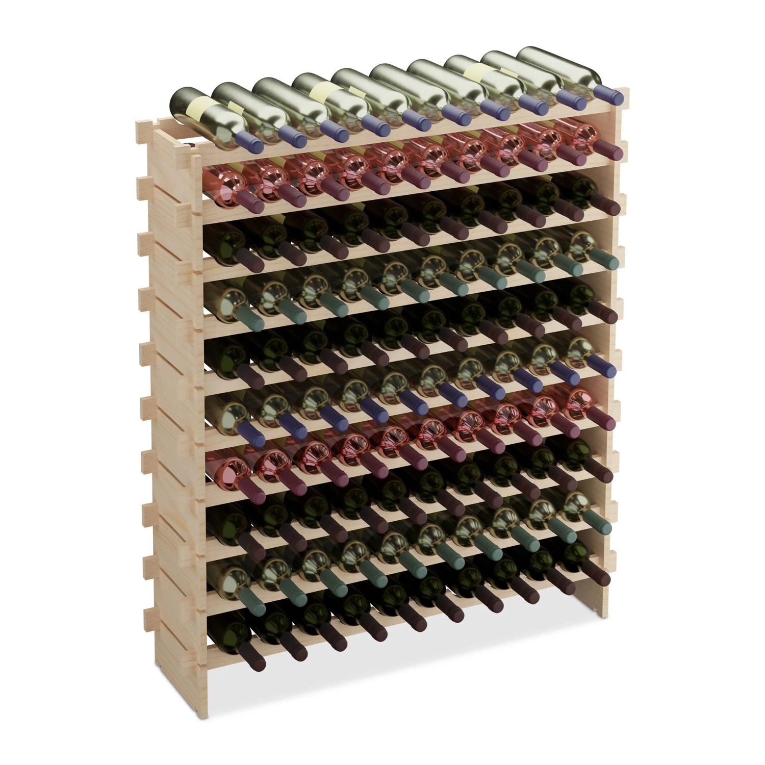 Relaxdays Weinregal Kiefernholz Natur Stapelbar Erweiterbar 100 Flaschen 120 cm x 103 cm x 25 cm 8,4 kg