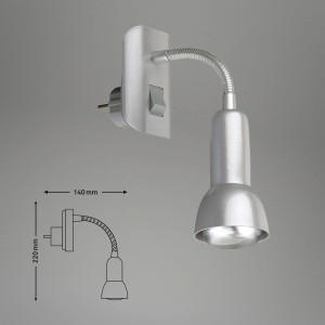 Titanfarbene Briloner Steckerleuchte Paku mit schwenkbarem Arm, ideal als Leselampe.