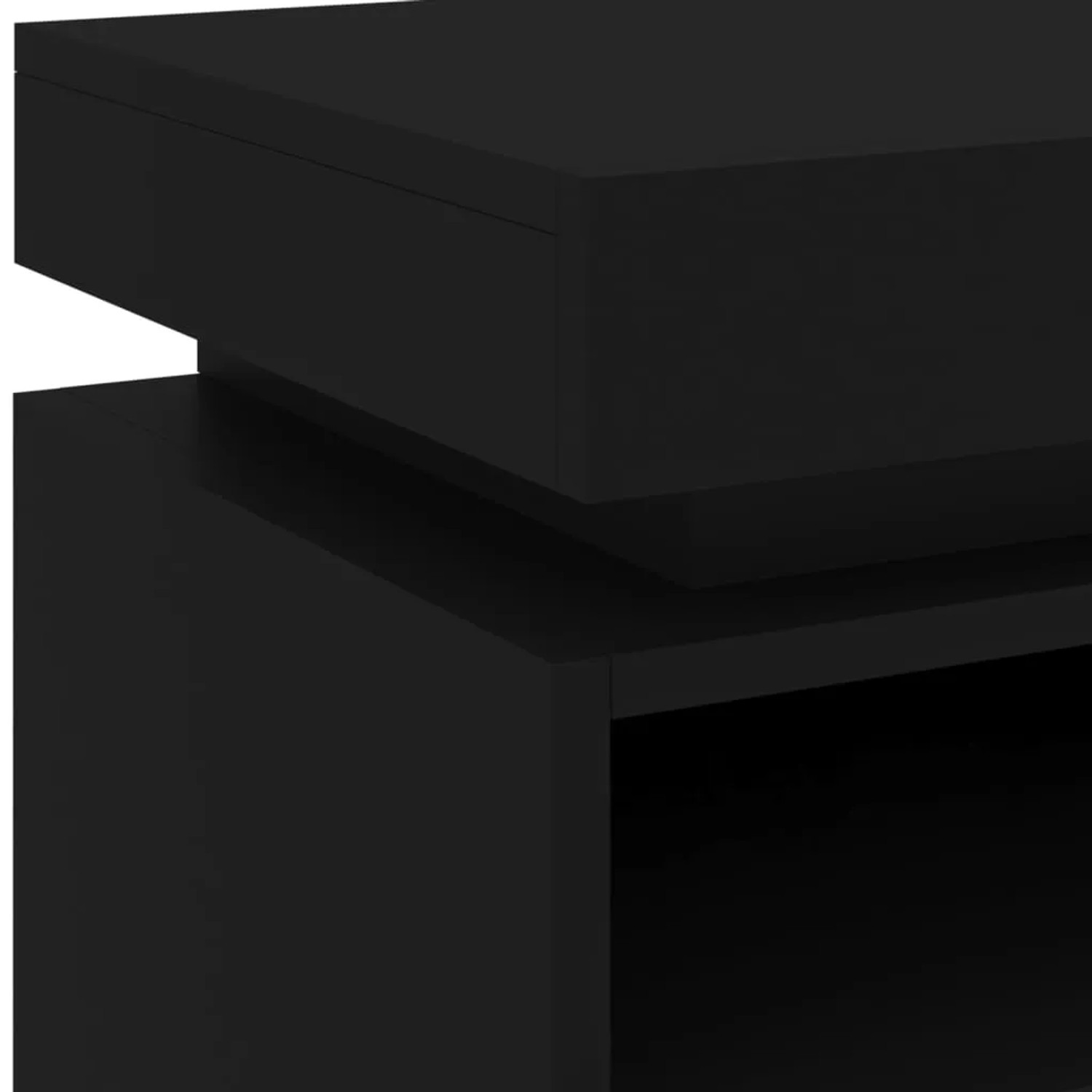 Schwarzer Nachttisch mit LED-Beleuchtung, Teil eines 2er-Sets. Modernes Design mit Schublade und offenem Fach.