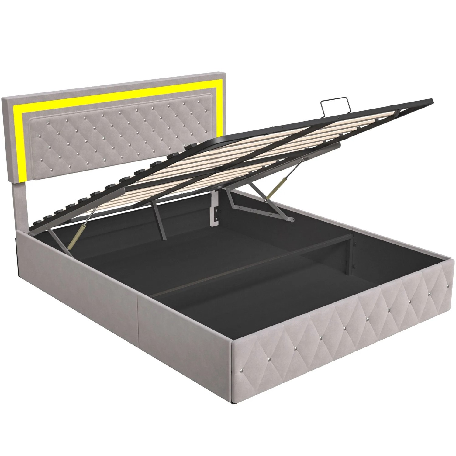 PXloue Bett 160x200cm mit Stauraum Höhenverstellbares Kopfteil Polsterbett in Beige