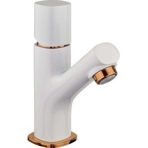baliv Waschtischarmatur WT-270 in Weiß-Gold für moderne Badezimmer.