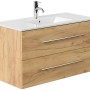 Posseik Badmöbel Homeline 100 in Eiche Gold mit Waschbecken und zwei Schubladen.