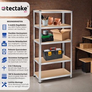 Tectake Schwerlastregal   In Verschiedenen Ausführungen Verzinktes Stahlgestell 180 x 90 x 40 cm  1250 kg 90 x 40 x 180 cm Silber