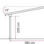 Skizze der Gutta Terrassenüberdachung Anthrazit 306x306 cm mit Maßangaben zu Höhe, Tiefe und Neigung.
