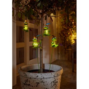 Solar-Steckleuchte Frosch: Dekorative Gartenleuchten mit LED-Beleuchtung im Blumentopf.