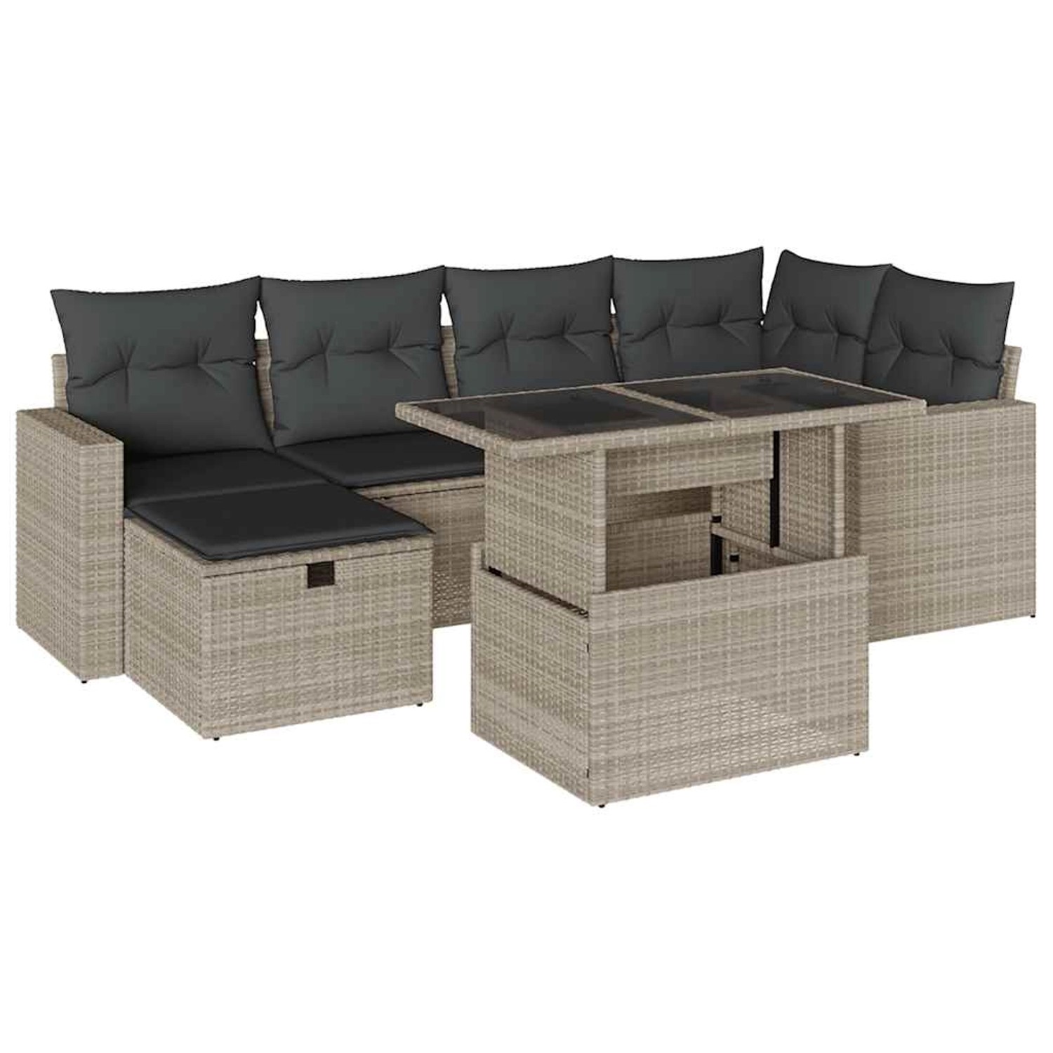 vidaXL 7-Tlg Garten-Sofagarnitur mit Kissen Hellgrau Poly Rattan 3274822 günstig online kaufen